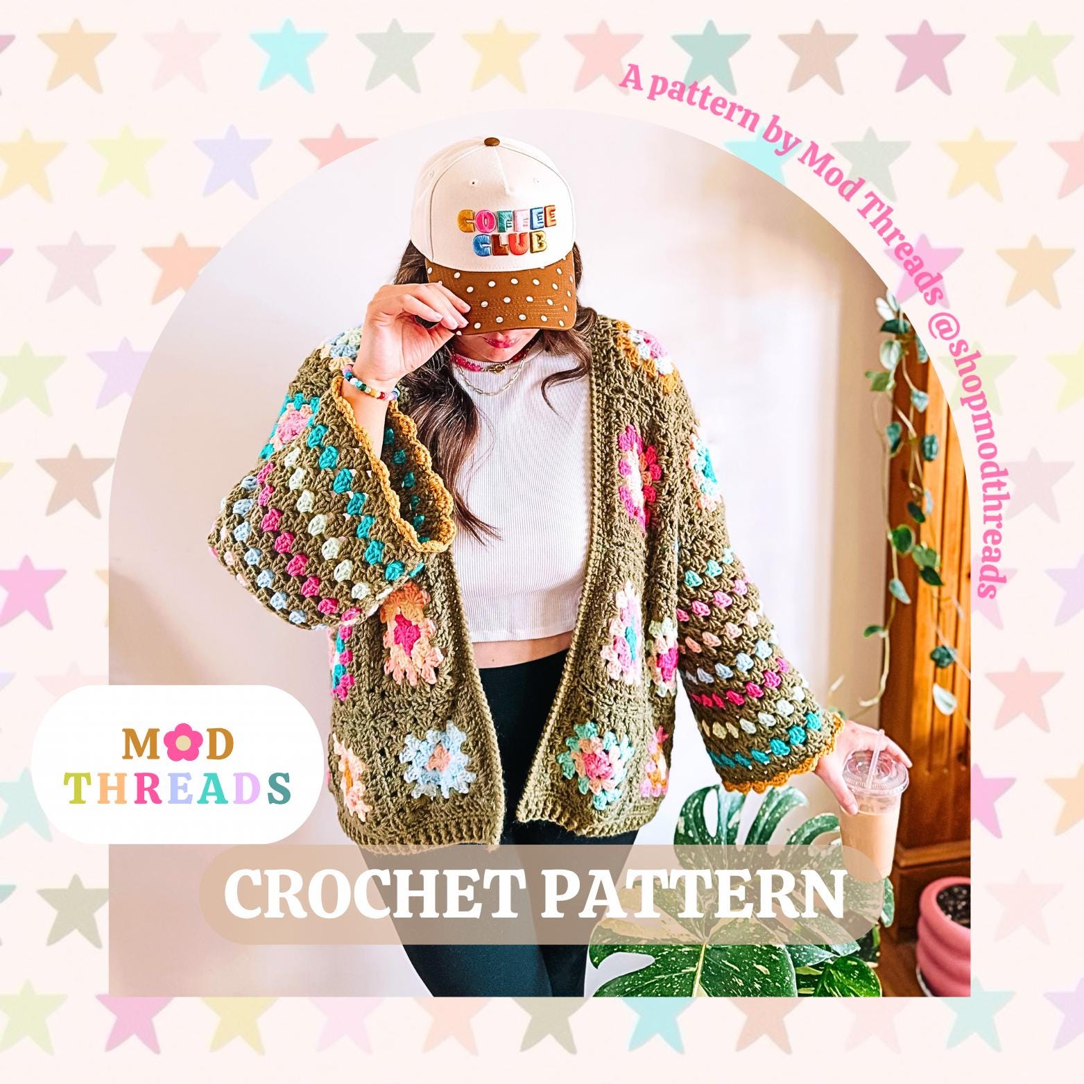 June Granny Square Crochet Cardigan Pattern Easy Beginner Wearable PDF Pattern